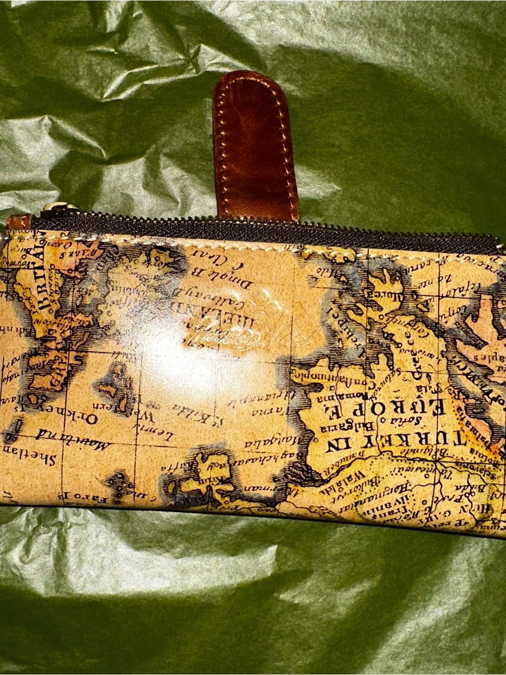 Patricia Nash Map-Print Zip Wallet in Brown and Tan